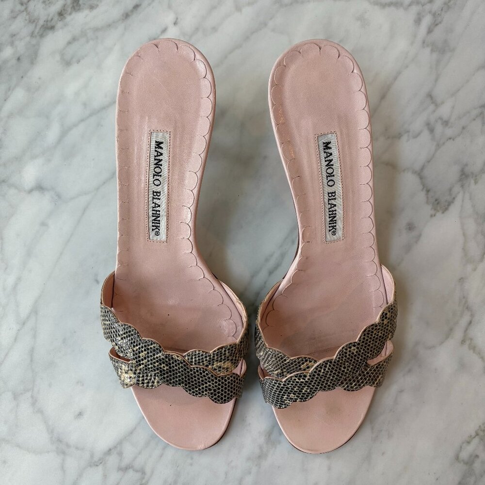 Manolo Blahnik Snakeskin Kitten Heels 7.5